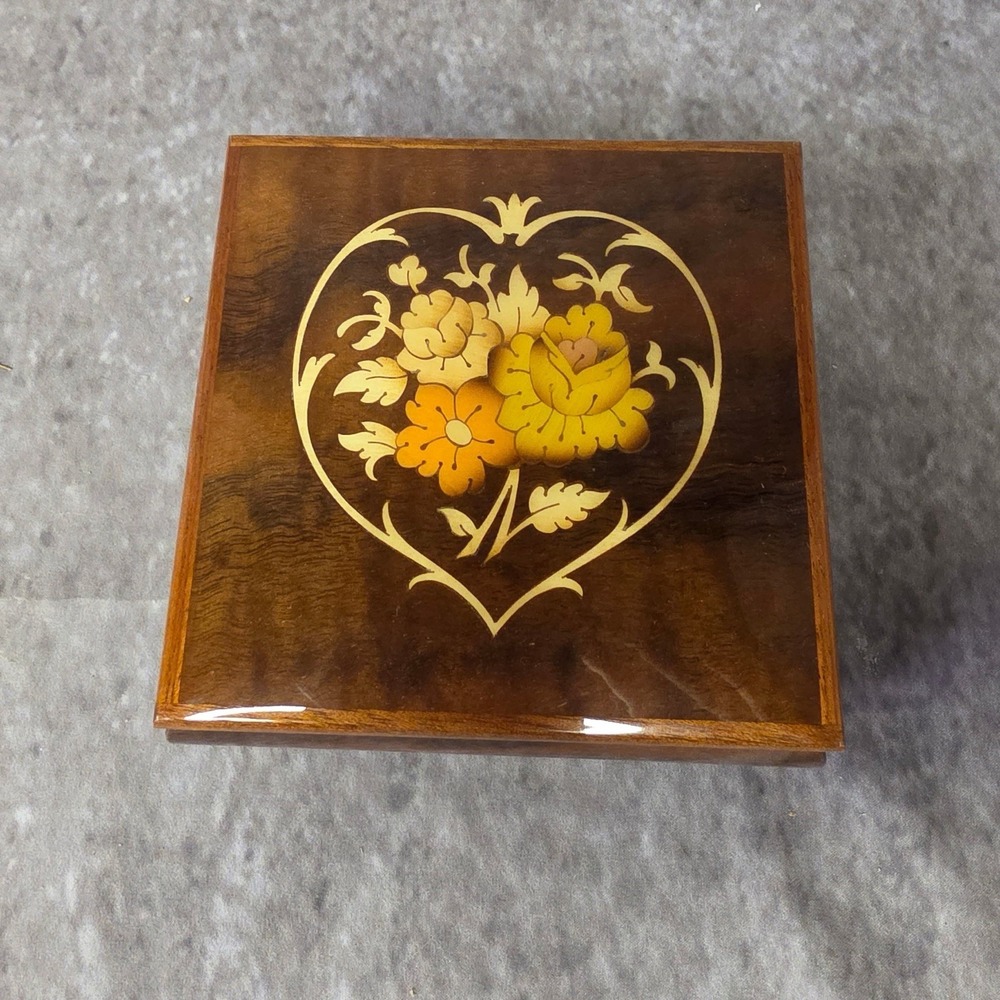 Vintage Mapsa Swiss Movement Wood Music Box Dr. Zhivago Floral Inlay Sorrento